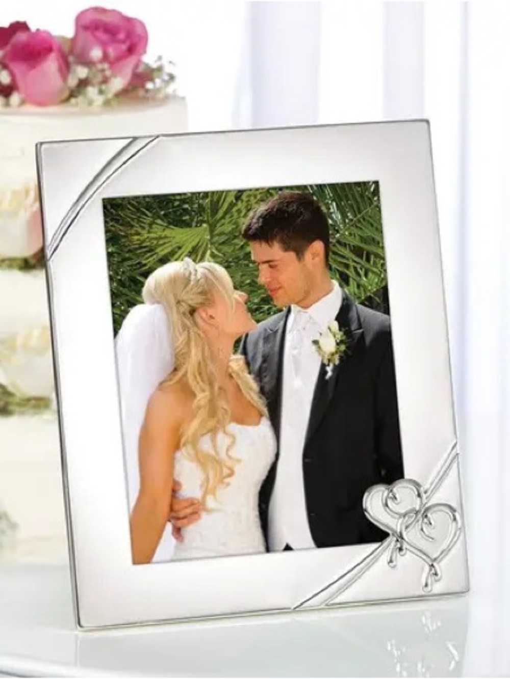 Lenox Silver True Love Double-Heart Wedding Photo Frame 8 x 10 in
